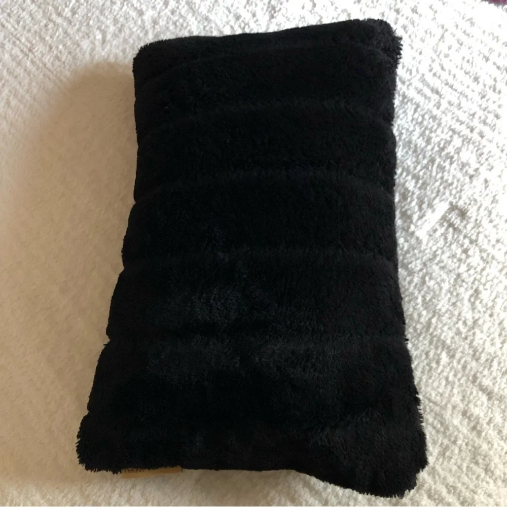Adrienne Landau Black Faux Fur Lumbar Pillow Plush Luxe Home Decor